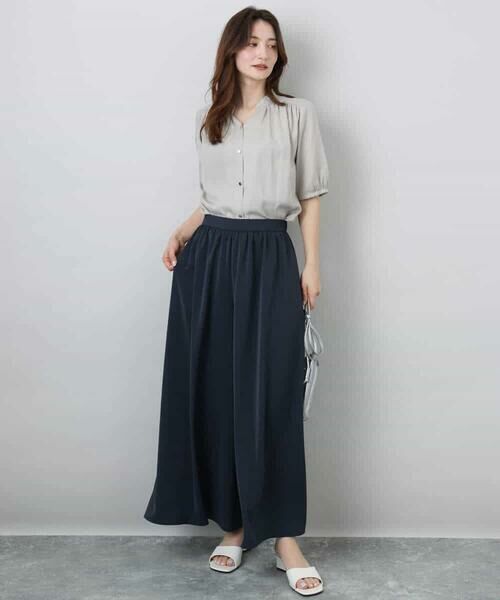 MK MICHEL KLEIN / エムケーミッシェルクラン シャツ・ブラウス | フリルネックデザインサテンブラウス/接触冷感/洗える | 詳細13