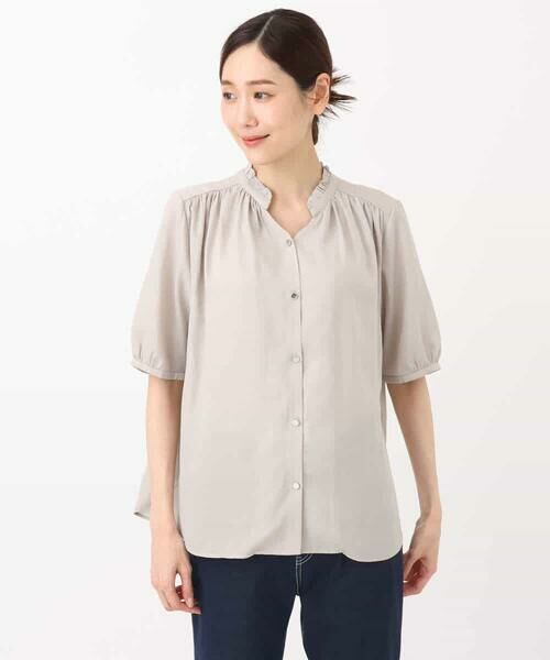 MK MICHEL KLEIN / エムケーミッシェルクラン シャツ・ブラウス | フリルネックデザインサテンブラウス/接触冷感/洗える | 詳細15