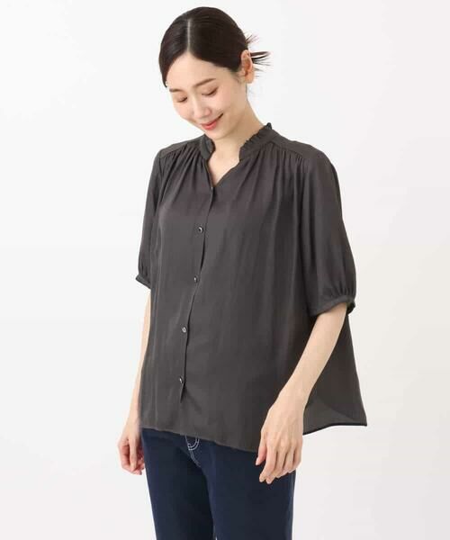 MK MICHEL KLEIN / エムケーミッシェルクラン シャツ・ブラウス | フリルネックデザインサテンブラウス/接触冷感/洗える | 詳細23