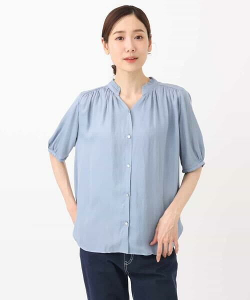 MK MICHEL KLEIN / エムケーミッシェルクラン シャツ・ブラウス | フリルネックデザインサテンブラウス/接触冷感/洗える | 詳細24