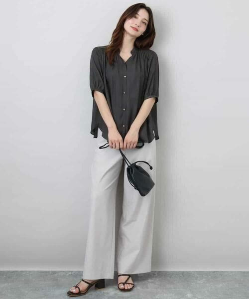 MK MICHEL KLEIN / エムケーミッシェルクラン シャツ・ブラウス | フリルネックデザインサテンブラウス/接触冷感/洗える | 詳細3