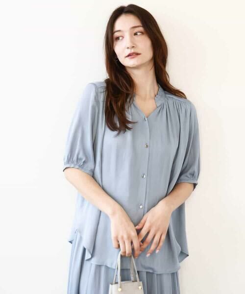 MK MICHEL KLEIN / エムケーミッシェルクラン シャツ・ブラウス | フリルネックデザインサテンブラウス/接触冷感/洗える | 詳細6