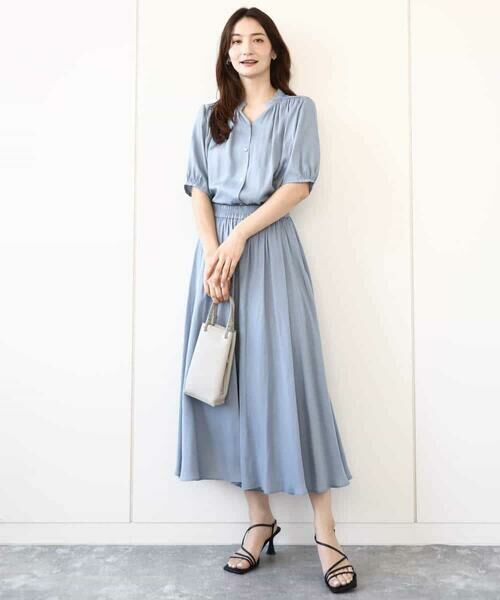 MK MICHEL KLEIN / エムケーミッシェルクラン シャツ・ブラウス | フリルネックデザインサテンブラウス/接触冷感/洗える | 詳細7