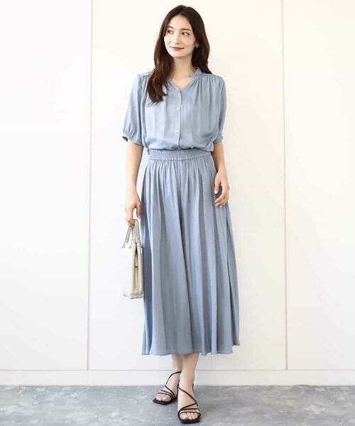 MK MICHEL KLEIN / エムケーミッシェルクラン シャツ・ブラウス | フリルネックデザインサテンブラウス/接触冷感/洗える | 詳細8