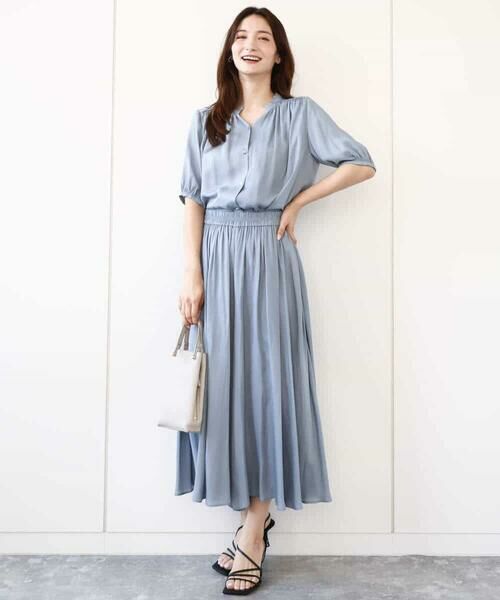 MK MICHEL KLEIN / エムケーミッシェルクラン シャツ・ブラウス | フリルネックデザインサテンブラウス/接触冷感/洗える | 詳細9