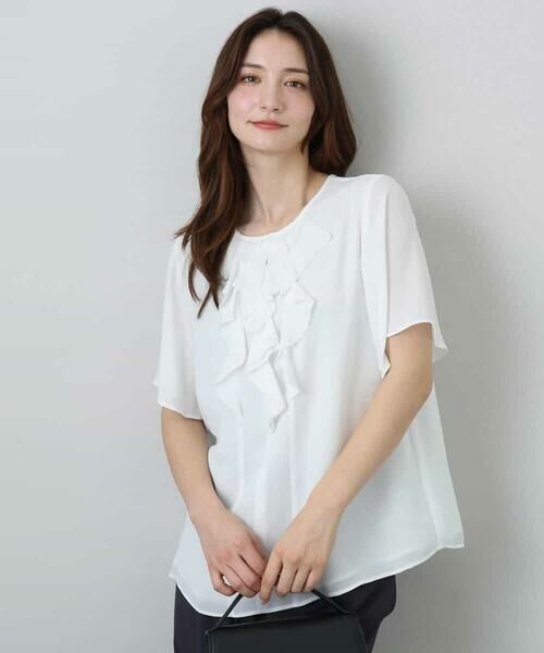 MK MICHEL KLEIN / エムケーミッシェルクラン シャツ・ブラウス | フリルディティールジョーゼットブラウス/洗える | 詳細1