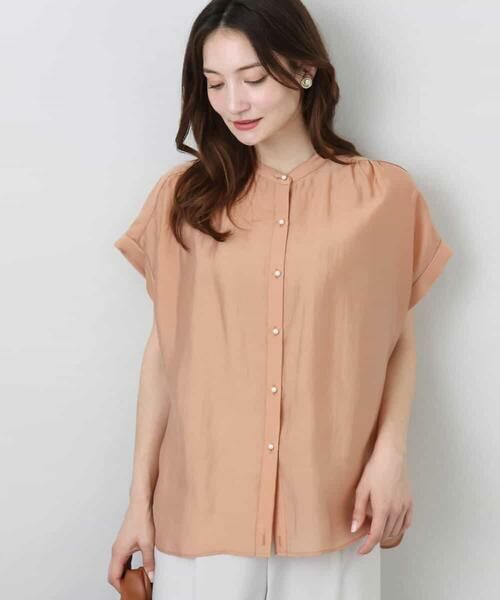 MK MICHEL KLEIN / エムケーミッシェルクラン シャツ・ブラウス | バンドカラーシアーブラウス/洗える | 詳細1