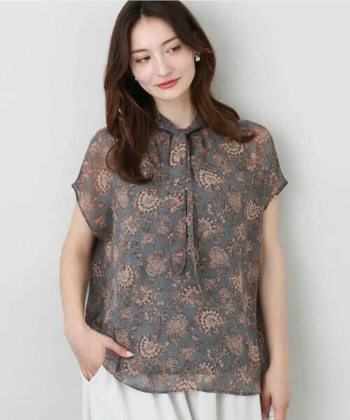 MK MICHEL KLEIN / エムケーミッシェルクラン シャツ・ブラウス | 更紗プリント花柄シフォンブラウス/前後2way/洗える | 詳細1