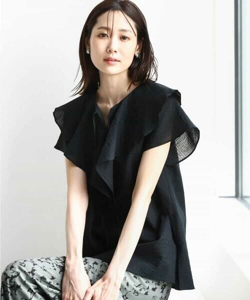 MK MICHEL KLEIN / エムケーミッシェルクラン シャツ・ブラウス | ラッフルカラーフリルブラウス/洗える | 詳細1