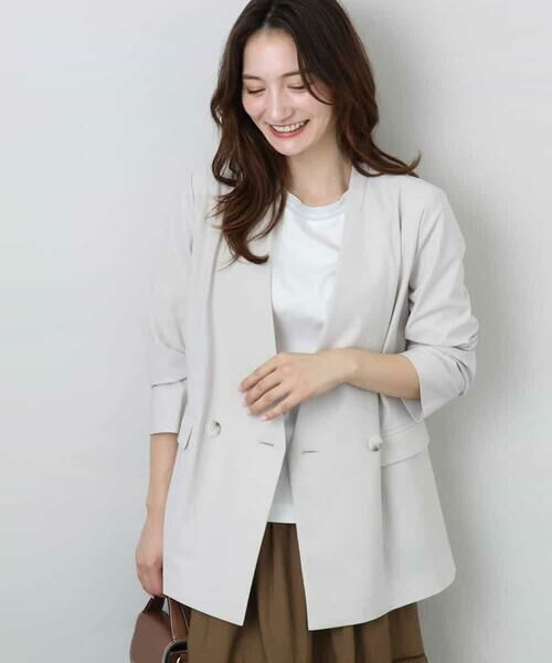 MK MICHEL KLEIN / エムケーミッシェルクラン ノーカラージャケット | カラーレスストレッチジャケット/洗える | 詳細1