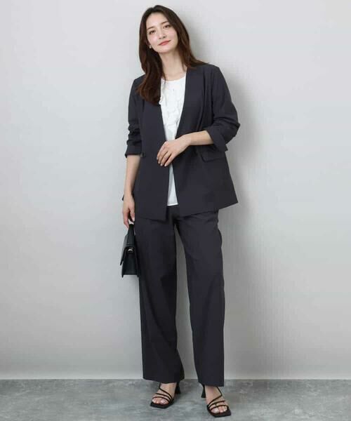 MK MICHEL KLEIN / エムケーミッシェルクラン ノーカラージャケット | カラーレスストレッチジャケット/洗える | 詳細16