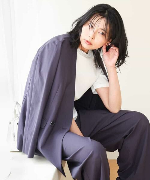 MK MICHEL KLEIN/エムケーミッシェルクラン カラーレスストレッチジャケット/洗える ダークグレー M