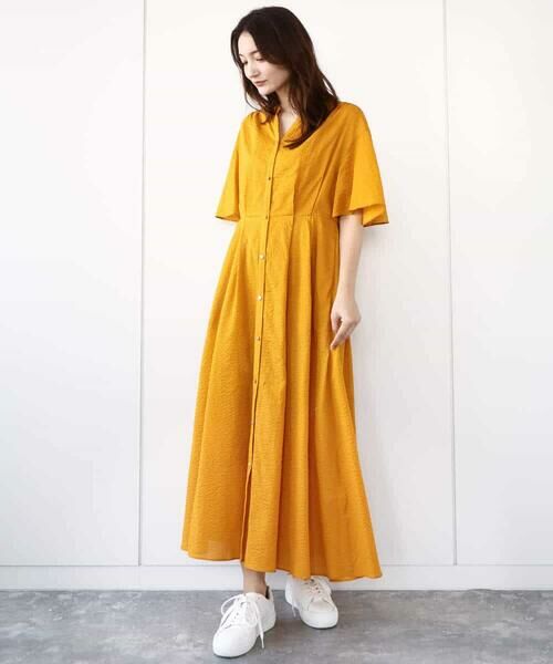 MK MICHEL KLEIN / エムケーミッシェルクラン ロング・マキシ丈ワンピース | キーネックコットンワンピース/洗える | 詳細1