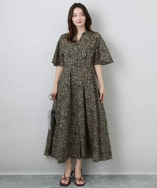 MK MICHEL KLEIN / エムケーミッシェルクラン ロング・マキシ丈ワンピース | キーネックコットンワンピース/洗える | 詳細2