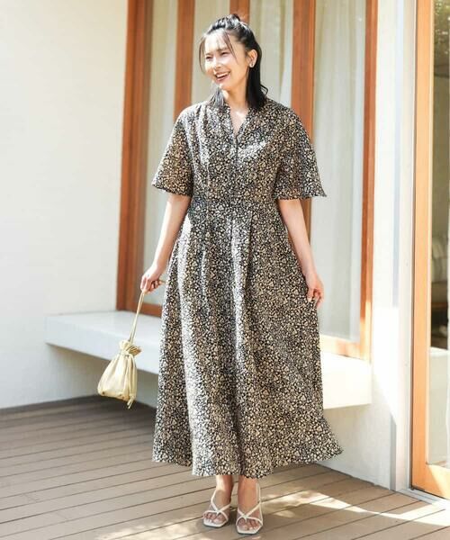 MK MICHEL KLEIN / エムケーミッシェルクラン ロング・マキシ丈ワンピース | キーネックコットンワンピース/洗える | 詳細5