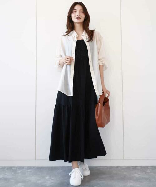 MK MICHEL KLEIN / エムケーミッシェルクラン ロング・マキシ丈ワンピース | フラワー3D刺繍ティアードキャミワンピース/洗える | 詳細7