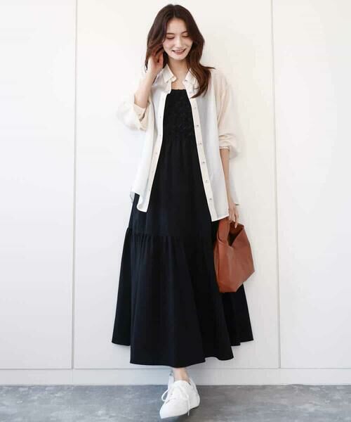 MK MICHEL KLEIN / エムケーミッシェルクラン ロング・マキシ丈ワンピース | フラワー3D刺繍ティアードキャミワンピース/洗える | 詳細8