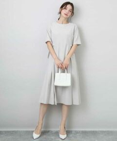 MK MICHEL KLEIN / エムケーミッシェルクラン ロング・マキシ丈ワンピース | サイドベルトデザイン ウエストタックストレッチワンピース/洗える