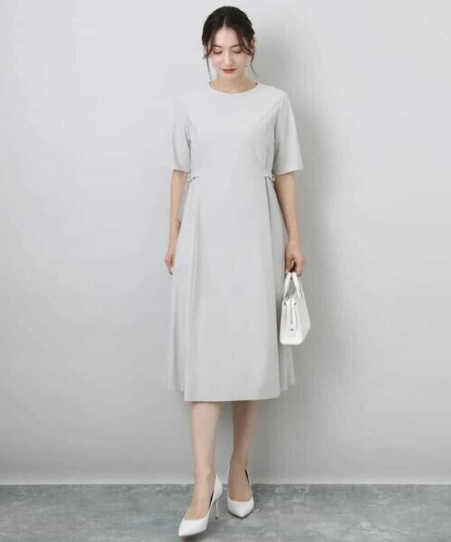 MK MICHEL KLEIN / エムケーミッシェルクラン ロング・マキシ丈ワンピース | サイドベルトデザイン ウエストタックストレッチワンピース/洗える | 詳細1