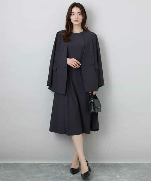 MK MICHEL KLEIN / エムケーミッシェルクラン ロング・マキシ丈ワンピース | サイドベルトデザイン ウエストタックストレッチワンピース/洗える | 詳細10