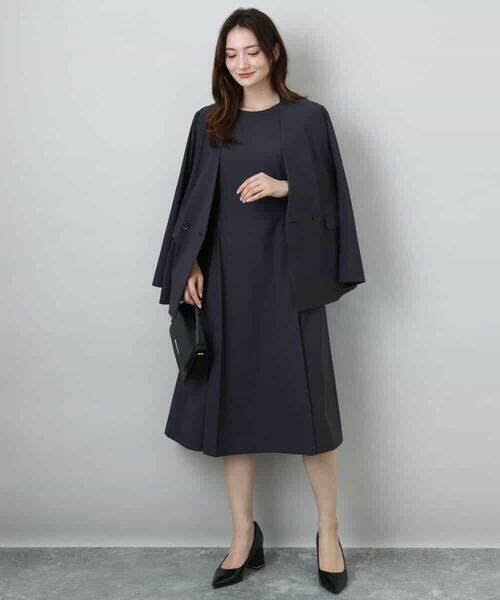 MK MICHEL KLEIN / エムケーミッシェルクラン ロング・マキシ丈ワンピース | サイドベルトデザイン ウエストタックストレッチワンピース/洗える | 詳細11