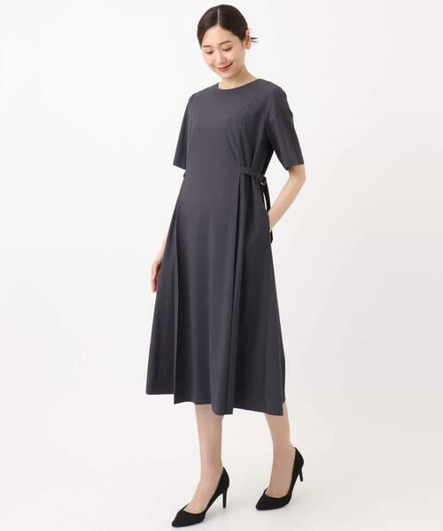 MK MICHEL KLEIN / エムケーミッシェルクラン ロング・マキシ丈ワンピース | サイドベルトデザイン ウエストタックストレッチワンピース/洗える | 詳細12