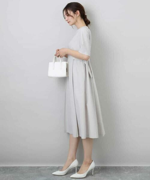 MK MICHEL KLEIN / エムケーミッシェルクラン ロング・マキシ丈ワンピース | サイドベルトデザイン ウエストタックストレッチワンピース/洗える | 詳細2