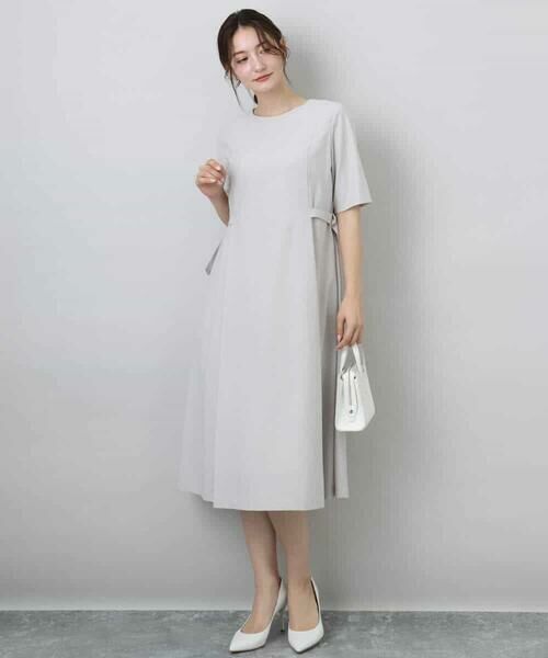 MK MICHEL KLEIN / エムケーミッシェルクラン ロング・マキシ丈ワンピース | サイドベルトデザイン ウエストタックストレッチワンピース/洗える | 詳細3