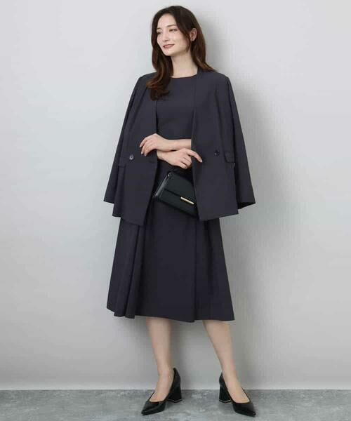 MK MICHEL KLEIN / エムケーミッシェルクラン ロング・マキシ丈ワンピース | サイドベルトデザイン ウエストタックストレッチワンピース/洗える | 詳細8