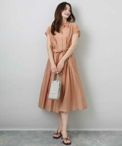 MK MICHEL KLEIN / エムケーミッシェルクラン ロング・マキシ丈ワンピース | ベルト付きフレンチスリーブワンピース/洗える