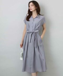 MK MICHEL KLEIN / エムケーミッシェルクラン ロング・マキシ丈ワンピース | ベルト付きフレンチスリーブワンピース/洗える