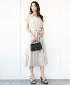 MK MICHEL KLEIN / エムケーミッシェルクラン ロング・マキシ丈ワンピース | ベルト付きフレンチスリーブワンピース/洗える