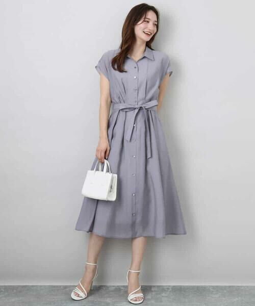 MK MICHEL KLEIN / エムケーミッシェルクラン ロング・マキシ丈ワンピース | ベルト付きフレンチスリーブワンピース/洗える | 詳細1