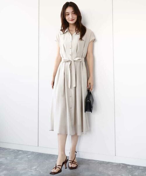 MK MICHEL KLEIN / エムケーミッシェルクラン ロング・マキシ丈ワンピース | ベルト付きフレンチスリーブワンピース/洗える | 詳細14