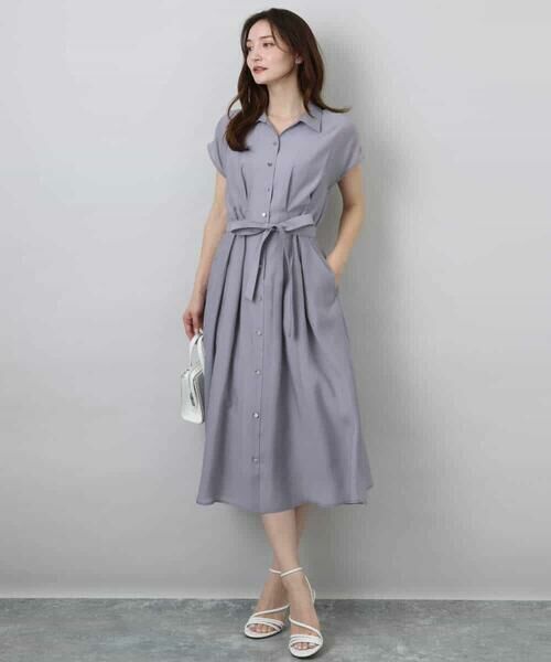 MK MICHEL KLEIN / エムケーミッシェルクラン ロング・マキシ丈ワンピース | ベルト付きフレンチスリーブワンピース/洗える | 詳細2