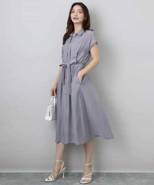 MK MICHEL KLEIN / エムケーミッシェルクラン ロング・マキシ丈ワンピース | ベルト付きフレンチスリーブワンピース/洗える | 詳細3