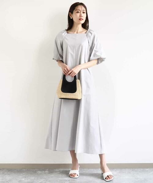 MK MICHEL KLEIN / エムケーミッシェルクラン ロング・マキシ丈ワンピース | スクエアネックタフタワンピース/撥水/UVカット/接触冷感/洗える | 詳細6