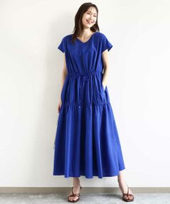 MK MICHEL KLEIN / エムケーミッシェルクラン ロング・マキシ丈ワンピース | Vネックフレンチスリーブワンピース/洗える