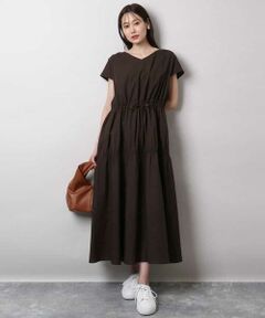 MK MICHEL KLEIN / エムケーミッシェルクラン ロング・マキシ丈ワンピース | Vネックフレンチスリーブワンピース/洗える