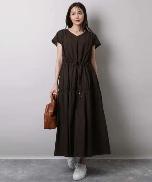 MK MICHEL KLEIN / エムケーミッシェルクラン ロング・マキシ丈ワンピース | Vネックフレンチスリーブワンピース/洗える | 詳細3