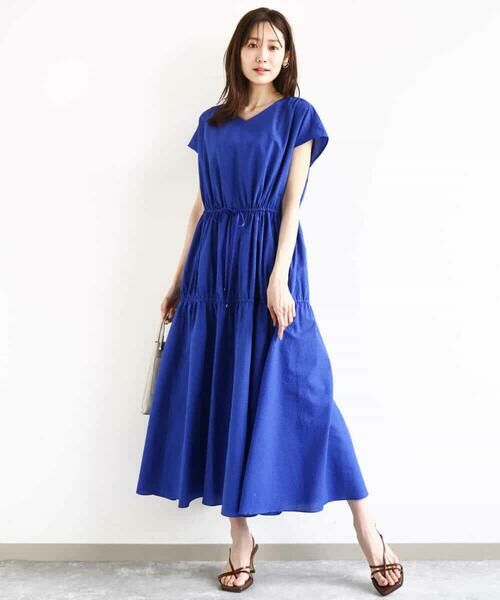 MK MICHEL KLEIN / エムケーミッシェルクラン ロング・マキシ丈ワンピース | Vネックフレンチスリーブワンピース/洗える | 詳細7