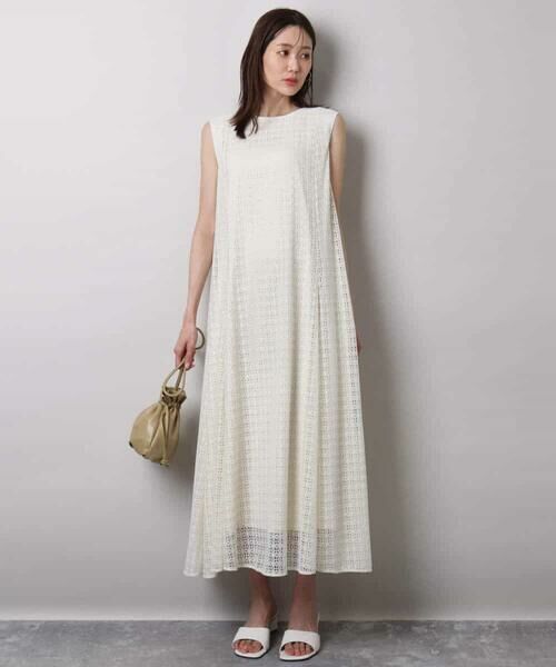 MK MICHEL KLEIN / エムケーミッシェルクラン ロング・マキシ丈ワンピース | 幾何レースフレアーワンピース/洗える | 詳細17
