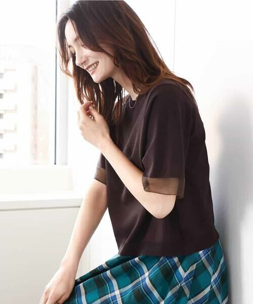 MK MICHEL KLEIN / エムケーミッシェルクラン ニット・セーター | 袖シアークロップドニット/接触冷感/UVカット/洗える | 詳細1