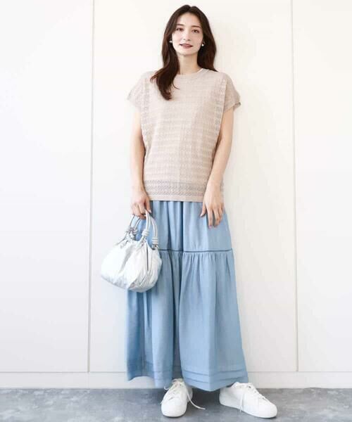 セール】 ボーダー透かし編みニット×タンクトップ/洗える