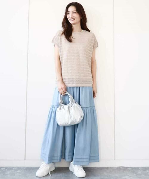 MK MICHEL KLEIN / エムケーミッシェルクラン ニット・セーター | ボーダー透かし編みニット×タンクトップ/洗える | 詳細11