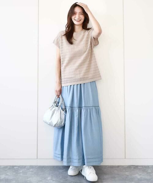 MK MICHEL KLEIN / エムケーミッシェルクラン ニット・セーター | ボーダー透かし編みニット×タンクトップ/洗える | 詳細12