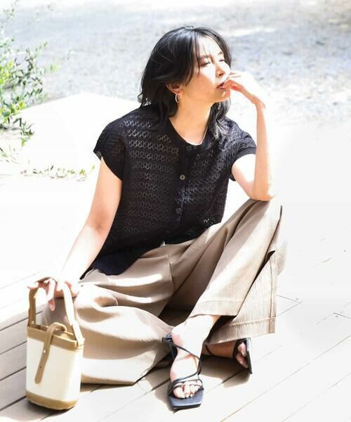 MK MICHEL KLEIN / エムケーミッシェルクラン ニット・セーター | ボーダー透かし編みニット×タンクトップ/洗える | 詳細13