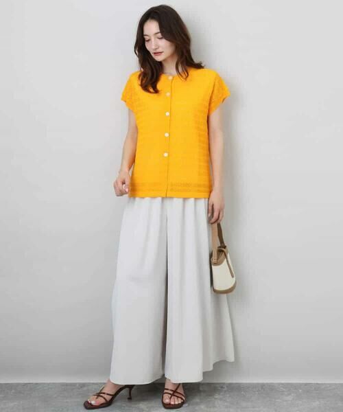 MK MICHEL KLEIN / エムケーミッシェルクラン ニット・セーター | ボーダー透かし編みニット×タンクトップ/洗える | 詳細4