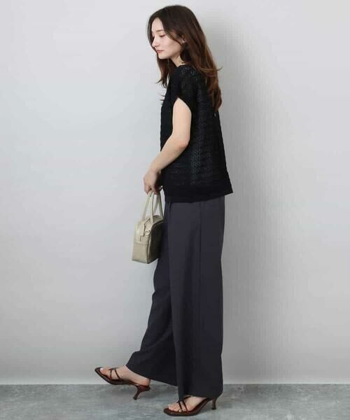 MK MICHEL KLEIN / エムケーミッシェルクラン ニット・セーター | ボーダー透かし編みニット×タンクトップ/洗える | 詳細8