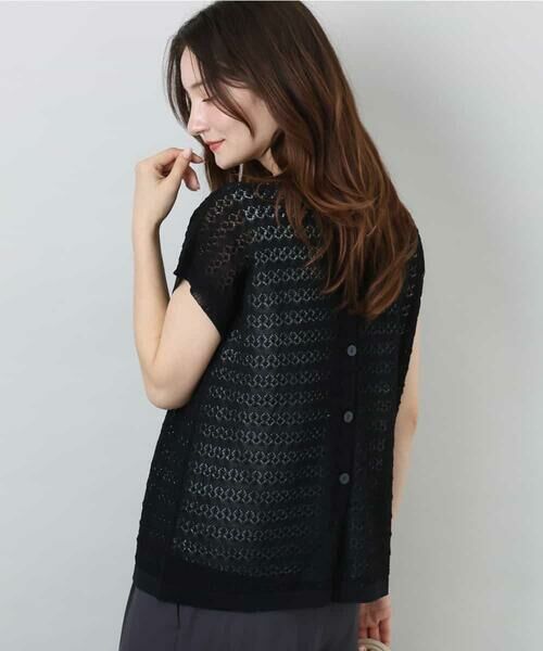 セール】 ボーダー透かし編みニット×タンクトップ/洗える